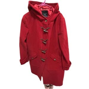 Talbots Red Hooded Toggle Wool Trench Coat